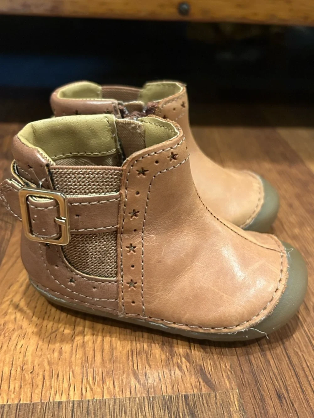 Stride Rite Kid’s Agnes Bootie Infant Size 3M Brown Side Zipper & Buckle